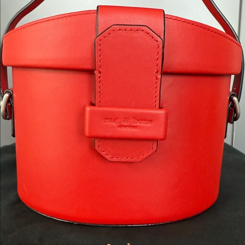 Rag & Bone Leather Crossbody Binocular Bag w/Top Handle in "Barrow" in Fiery Red - Picture 3 of 16